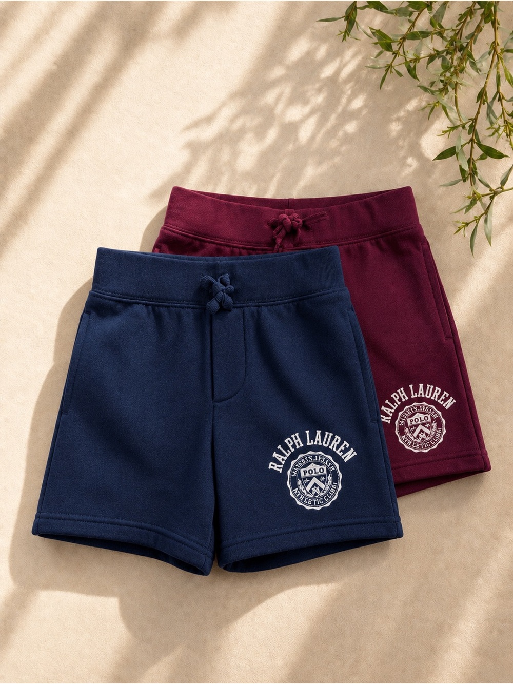 Bundle of 2 Ralph Lauren Kids Burgundy and Navy Logo Cotton-Blend Shorts sz 7
